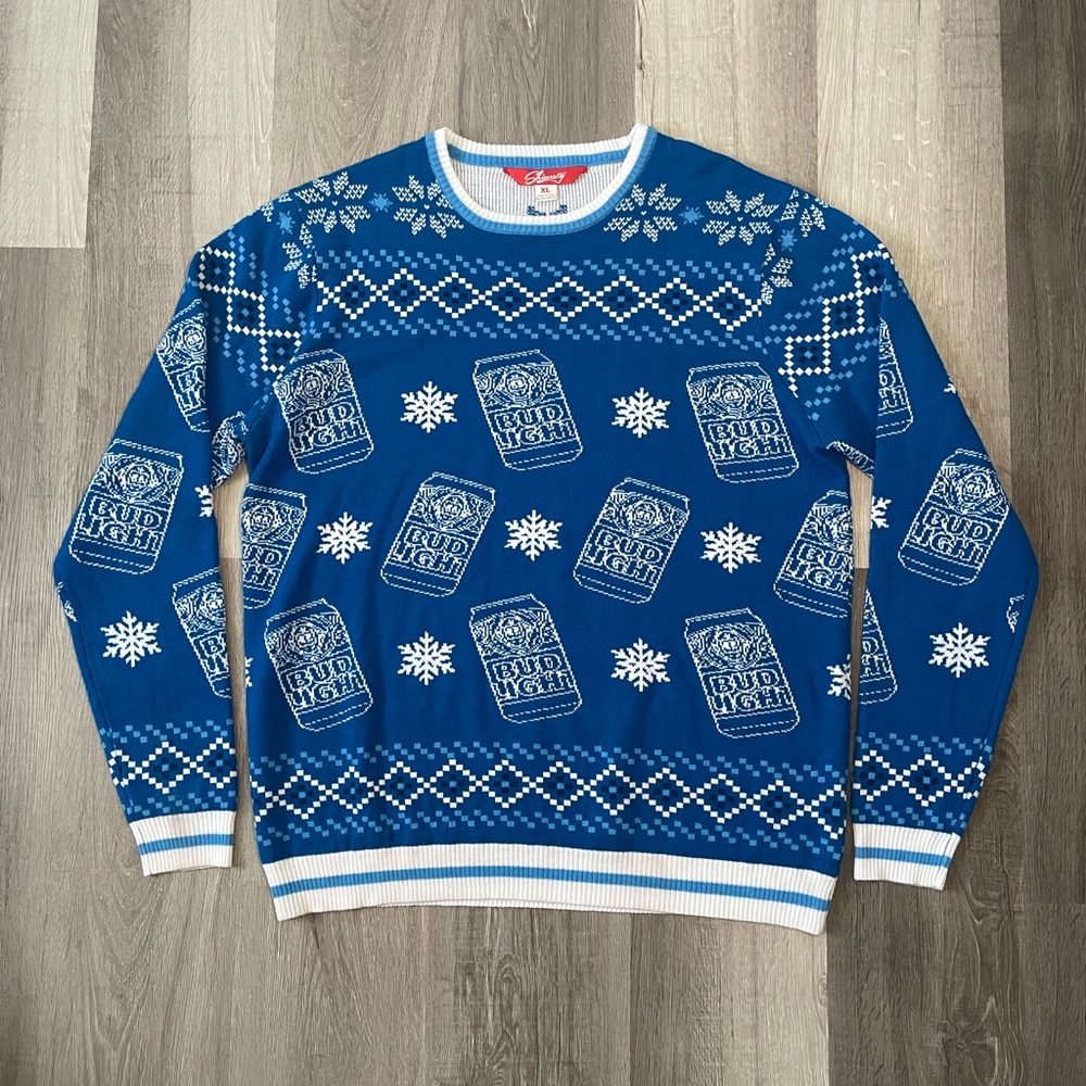 Shinesty Bud light blue Christmas sweater men’s XL